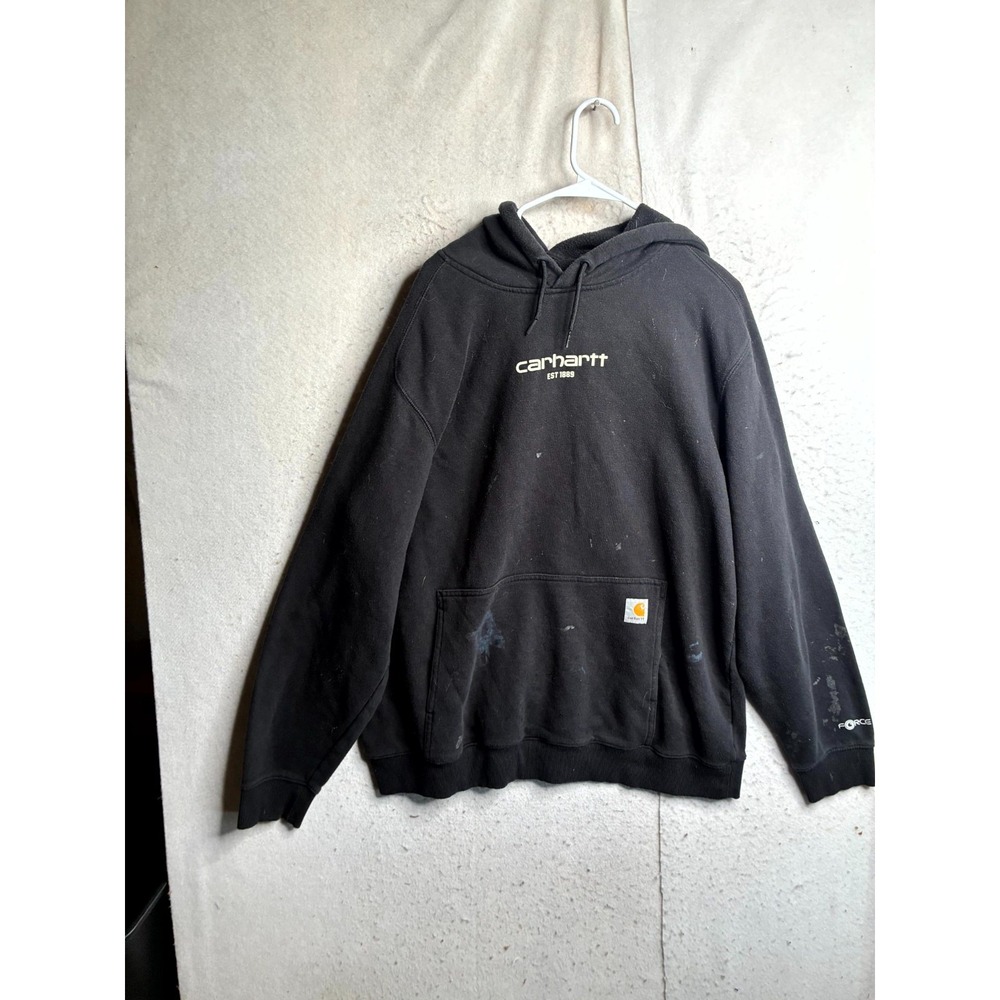Carhartt Hoodie Mens XL Black Relaxed Fit Force Fleece Lined Pullover Logo